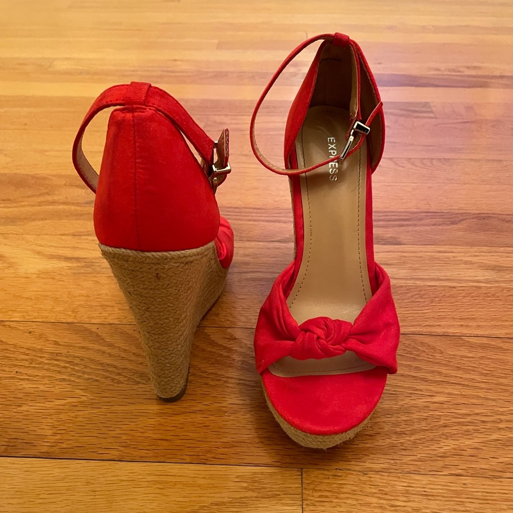 Express. Red Wedge Sandals. Size 8.5